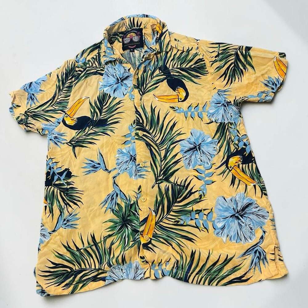 Life Is A Beach Good Vibes Toucan Tropical Hawaiian Shirt XL